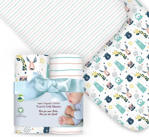 Vista 12 de Sábanas bajeras 100% de algodón orgánico perfectamente compatibles con Graco Pack n Play, Babyletto, Pamo Babe, Hiccapop, Dream on Me, Evenflo, Baby