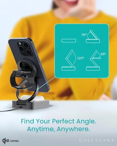 Vista 4 de Soporte de cargador inalámbrico 3-1, compatible con inalámbricos. Certificado Qi2, plegable de 15 W, compatible con iPhone 16/15/14, Apple Watch