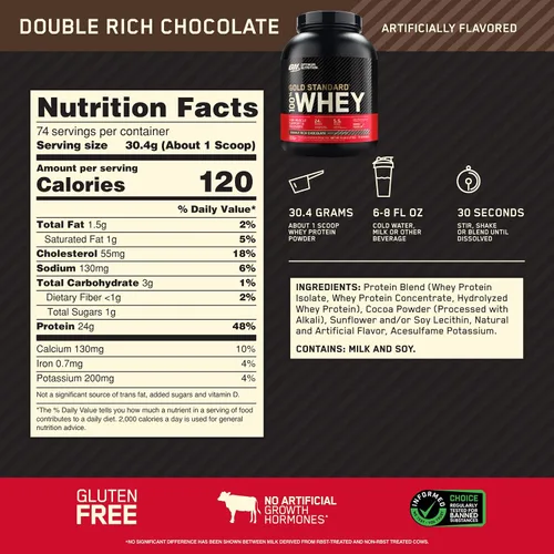 Vista 2 de Optimum Nutrition Polvo de Proteína de Suero 100% Gold Standard: Chocolate Doble Rico (5 Libras) con Polvo de Creatina Monohidrato Micronizada, Sin