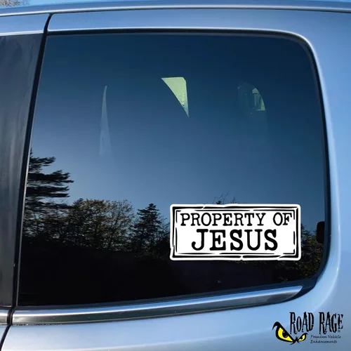 Vista 5 de Paquete de 3 calcomanías para automóvil con diseño de propiedad de Jesús, divertidas y bonitas, vinilo permanente brillante de alta calidad