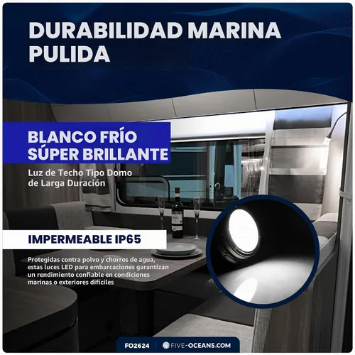 Vista 3 de Five Oceans Luz LED de cúpula interior marina de 4 pulgadas, luz redonda de cabina de barco de acero inoxidable, luz blanca diurna, interruptor