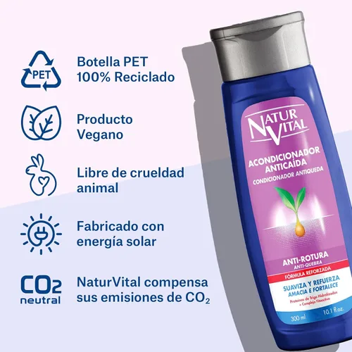 Vista 6 de NaturVital Acondicionador de proteínas de trigo hidrolizadas antiroturas unisex para cabello natural SOS, fórmula revitalizante y fortificante
