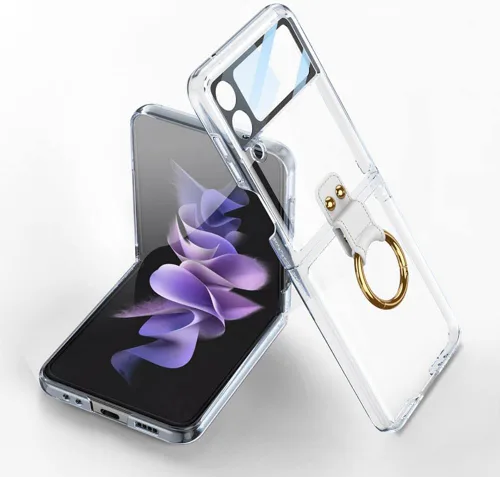 Vista 16 de SHIEID Z Flip 4 - Funda protectora delgada con soporte de anillo, borde galvanizado para Galaxy Z Flip 4, con protector de pantalla integrado
