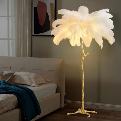 Vista 15 de MAYOLA Lámpara de mesa moderna de plumas de avestruz con cable enchufable, lámpara de pie de noche de 3 luces para sala de estar, dormitorio