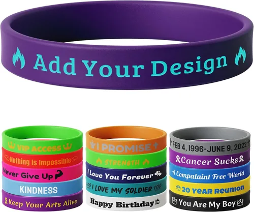 Vista 20 de 10-2000 piezas de pulseras de goma personalizadas con texto - Pulseras de silicona personalizadas a granel para conciencia, eventos, apoyo, regalos