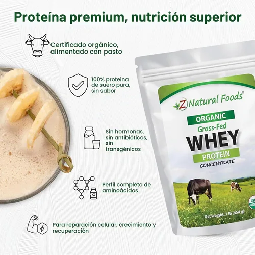 Vista 4 de Concentrado de proteína de suero orgánico USDA Organic, Cold-Processed, Single-Ingredient, Unflavored, No Added Sweeteners or Fillers, Mixes into
