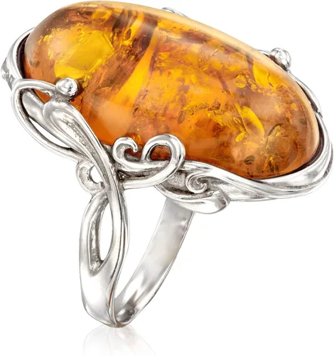 Vista 3 de Ross-Simons Orange Amber Ring in Sterling Silver