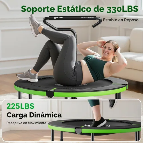 Vista 4 de BCAN 40"/38" Foldable Mini Trampoline, Rebounder Trampoline for Adults, U/T Adjustable Foam Handle, Exercise Rebounder for Adults Indoor/Garden
