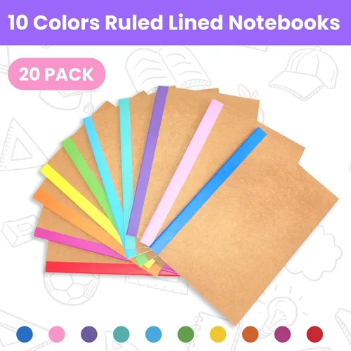 Vista 2 de 20 Pack A5 Notebooks Bulk, 8.3 x 5.5 inch Ruled Lined Kraft Composition Notebooks Bulk 10 Color Soft Cover Travel Journals for Students Classroom