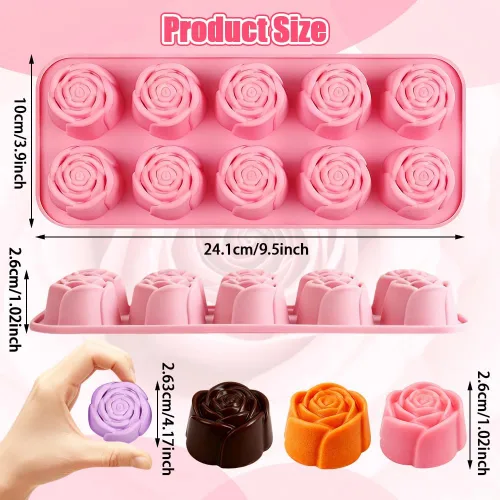 Vista 2 de 3PCS moldes de flores de silicona, molde de silicona de velas de chocolate rosa