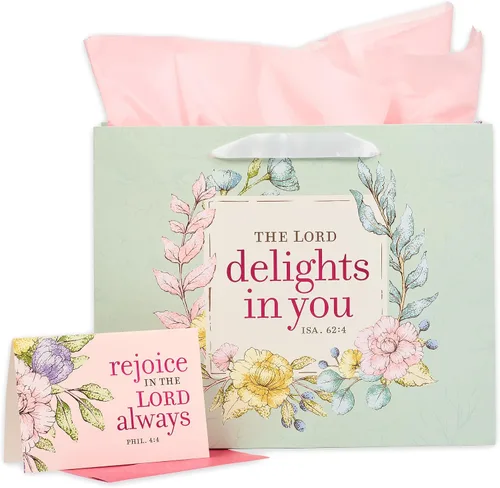 Vista 66 de Christian Art Gifts Bolsa de regalo grande de las Escrituras de Paisaje con tarjeta de felicitación y juego de papel de seda para niños: cada