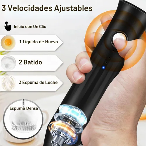 Vista 2 de Espumador de leche recargable de mano, varita mezcladora de bebidas de café Negro