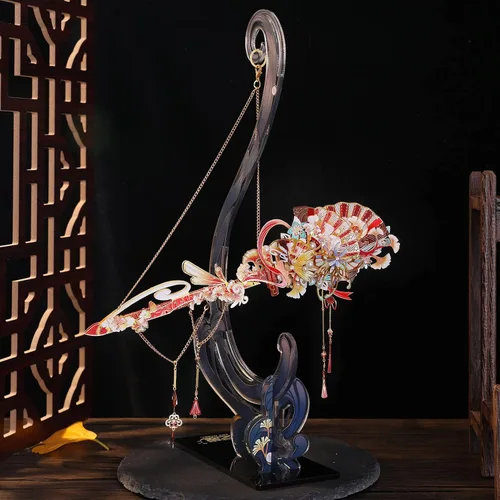 Vista 4 de MU Horquilla de Ginkgo 3D en espada para adultos, rompecabezas de metal, kits de modelo, construcción de bricolaje, regalo de cumpleaños