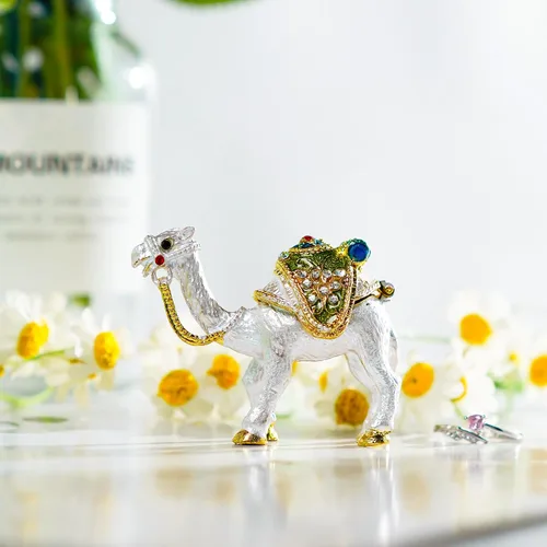 Vista 6 de YU FENG Pequeña y bonita figura de camello coleccionable, caja de joyería de cristal con bisagras de animales, adorno de decoración de camello