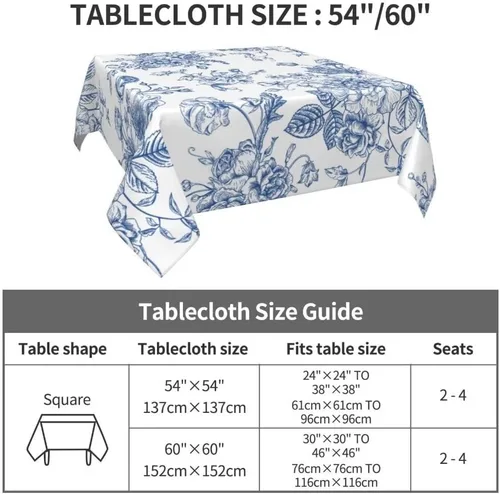 Vista 6 de BETGINY - Mantel cuadrado floral azul de 54 x 54 pulgadas, mantel decorativo de estilo chinoiserie con flores, tela rústica lavable para granja