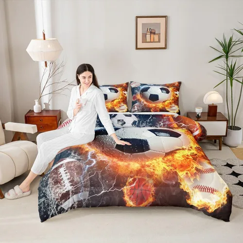 Vista 166 de Juego de ropa de cama de baloncesto para niños y adolescentes, juego de edredón deportivo para niños, tamaño matrimonial, suave, ligero, decoración