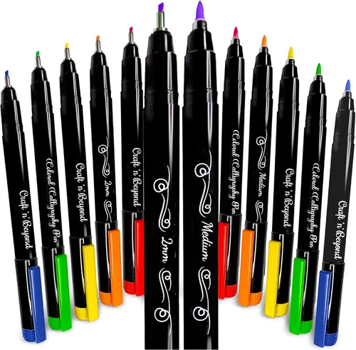 Vista 8 de Craft 'n' Beyond Paquete de 10 rotuladores para caligrafía para letras a mano, dibujo artístico, bocetos, álbumes de recortes, escritura, diario