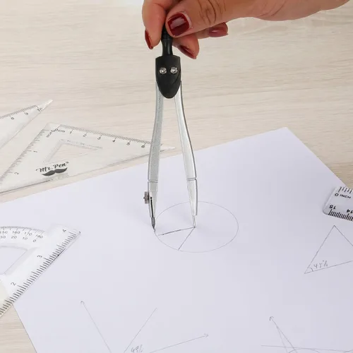 Vista 7 de Mr. Pen- Geometry Set, 13 pcs, 3 Metal Compasses, Protractor, 6" Ruler 45° & 30°/60° Set Squares, Pencils, Lead Refills, Sharpener & Eraser for