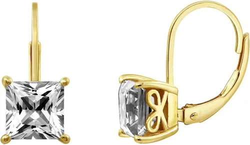 Vista 11 de Amazon Essentials Aretes colgantes de plata de ley con cierre de palanca de corte princesa hechos con elementos infinitos de circonita cúbica
