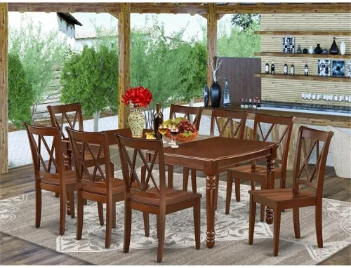Vista 2 de Atlin Designs Juego de mesa de comedor de madera de 9 piezas en caoba