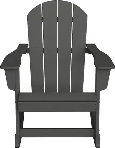 Vista 4 de Malibu - Sillas mecedoras Adirondack para patio al aire libre con juego de mesa auxiliar, gris
