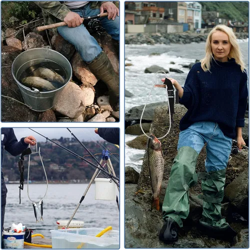 Vista 7 de 4 piezas de clip de pescado, cordón de pesca resistente, hebilla de bloqueo de pescado de liberación rápida, cordón de núcleo de acero inoxidable