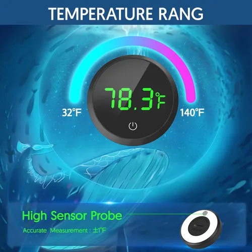 Vista 3 de Termómetro para tanque de peces QZQ Termómetro de acuario Termómetro de tanque de peces inalámbrico con pantalla LED de visualización táctil digital