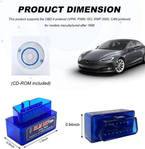 Vista 2 de ELM327 OBDII - Escáner de diagnóstico automático para automóvil, mini herramienta de escaneo Bluetooth profesional, lector de código de falla