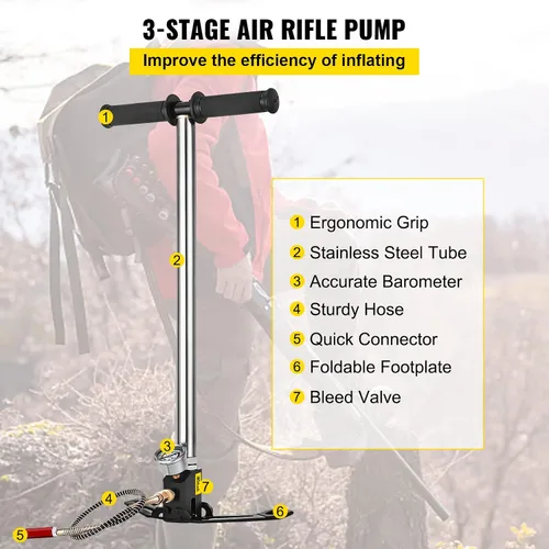 Vista 11 de BestEquip Airgun PCP Pump 4500PSI Bomba de mano de alta presión Bomba de 3 etapas Bomba de aire PCP