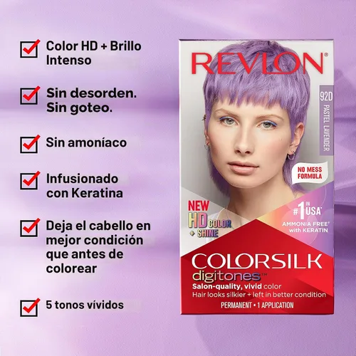 Vista 2 de Revlon ColorSilk Digitones - Tinte permanente para el cabello con queratina, azul plateado 91D, 1 unidad