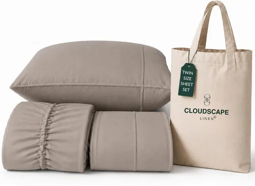 Vista 26 de CLOUDSCAPE LINEN 400TC 100% Egyptian Cotton Luxury Twin Bed Sheets - White