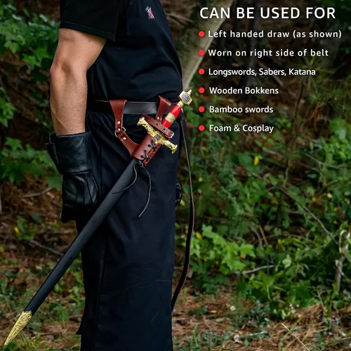 Vista 27 de Armory Replicas™ - Rana espada de cuero hecha a mano – Disfraz medieval LARP hebilla ajustable y cinturón de arma con cable soporte
