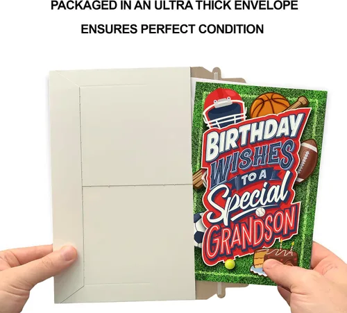 Vista 5 de Prime Greetings Tarjeta de cumpleaños para nieto, hecha en Estados Unidos, ecológica, cartulina gruesa con sobre premium de 5 x 7.75 pulgadas