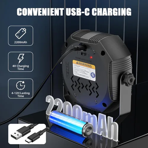 Vista 4 de Luces de escenario alimentadas por batería, luces estroboscópicas recargables con alimentación USB, control automático activado por sonido, 30W RGB