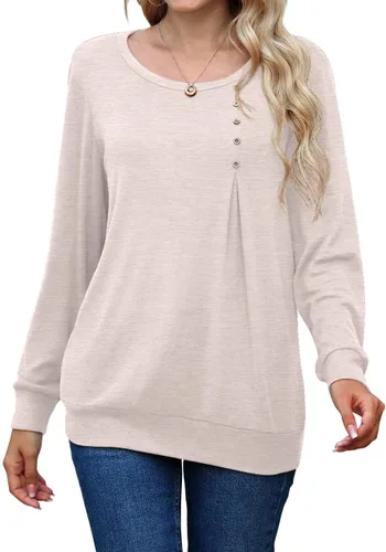 Vista 3 de JINKESI Blusa casual de manga larga para mujer, cuello redondo