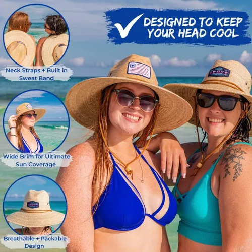 Vista 3 de Qwave Sombrero de paja lavable a la piedra plegable para hombres y mujeres, sombrero de paja de playa que protege del sol del verano