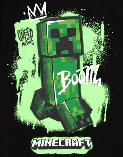 Vista 7 de Minecraft Paquete de 2 camisetas para niños, camiseta gráfica de manga corta en blanco y negro para niños y niñas, esqueleto y enredadera, conjunto