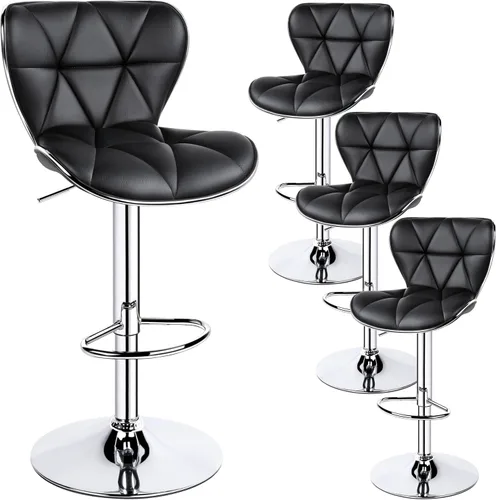 Vista 15 de Yaheetech Juego de 2 taburetes de bar, taburetes de bar ajustables de piel sintética con respaldo de concha, sillas de bar con reposapiés para Negro