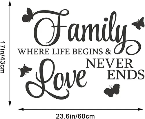 Vista 6 de Family Where Life Begins and Love Never Ends - Adhesivo con mariposas, calcomanías de vinilo extraíbles para pared, frases inspiradoras de arte