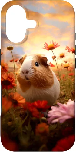 Vista 32 de Carcasa para iPhone 16 con diseño de conejillos de indias y flores para amantes de mascotas exóticas