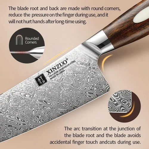 Vista 3 de XINZUO Cuchillo de chef de acero de Damasco de 8.3 pulgadas, 110 capas, cuchillo de cocina profesional forjado a mano, espiga completa, cuchillo