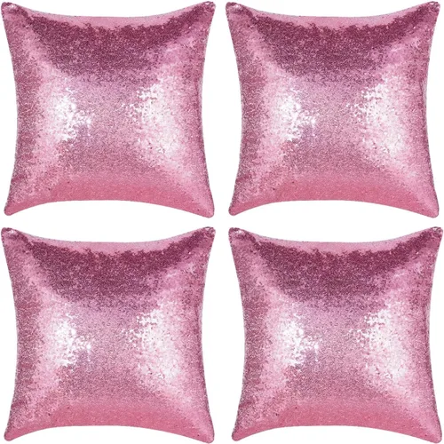 Vista 12 de Juego de 4 fundas de almohada decorativas con lentejuelas negras cuadradas para silla, sofá, cama, dormitorio, sala de estar, decoración para bodas