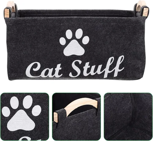 Vista 4 de Contenedor de almacenamiento de juguetes para gatos, plegable, de tela, organizador de accesorios para mascotas, cesta de fieltro, organizador
