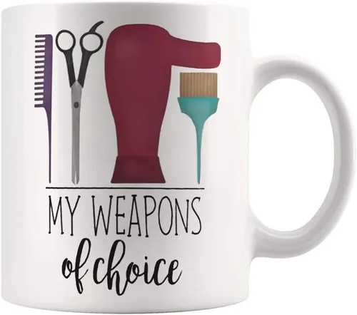 Vista 2 de Fonhark - Taza divertida - My Weapons of Choice (Hairdresser) - Para peluquería estilista peluqueros tazas peine secador cepillo tijeras, taza