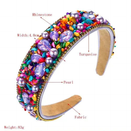 Vista 7 de Diademas turquesa para mujeres y niñas, banda ancha antideslizante para la cabeza, bandas para la cabeza con nudo superior, diadema de perlas de Azul