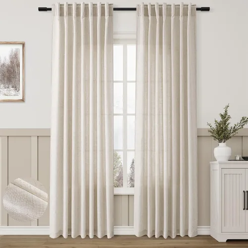 Vista 81 de Aersas Aqua Green Linen Curtains 84 Inches Long 2 Panels Set Back Tab Rod Pocket Living Room Curtain Farmhouse Rustic Light Filtering Hook Drapes