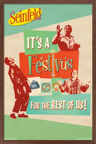 Vista 10 de Trends International Seinfeld - Póster de pared Festivus, 14.725 x 22.375 pulgadas, versión enmarcada de madera de granero
