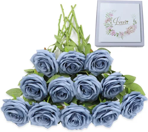 Vista 30 de LVEFIT 12 rosas artificiales de seda con tallo largo para bodas, despedidas de soltera, fiestas, decoración del hogar Blush