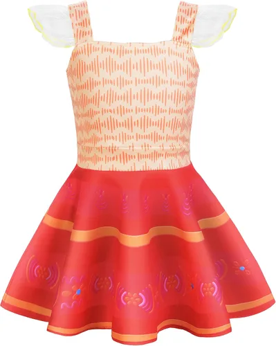 Vista 2 de Uhdear Disfraz de princesa Encanto Mirabel Isabella para niñas, vestido de Halloween, falda de cosplay con bolsa