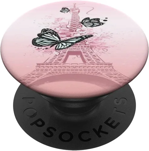 Vista 6 de París Francia Torre Eiffel mariposa rosa para niñas PopSockets PopGrip: agarre intercambiable para teléfonos y tabletas PopSockets MagSafe PopGrip